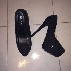 Black rhinestone heels